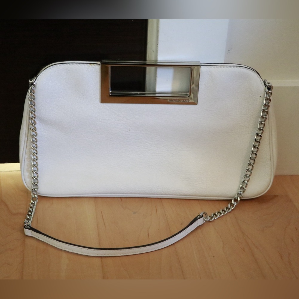 Michael Kors White Purse with Silver Chain